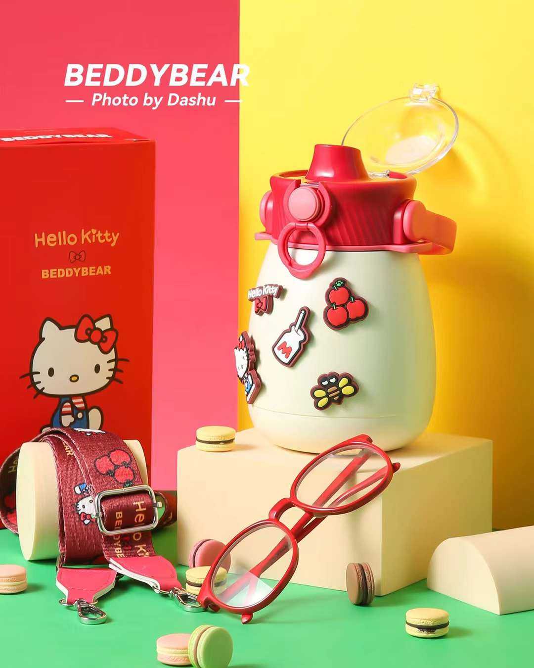 BeddyBearXKitty กระติกน้ำสูญญากาศสแตนเลส ฝายกดื่ม เก็บอุณหภูมิ พร้อมสายสะพาย BB010S-001KT