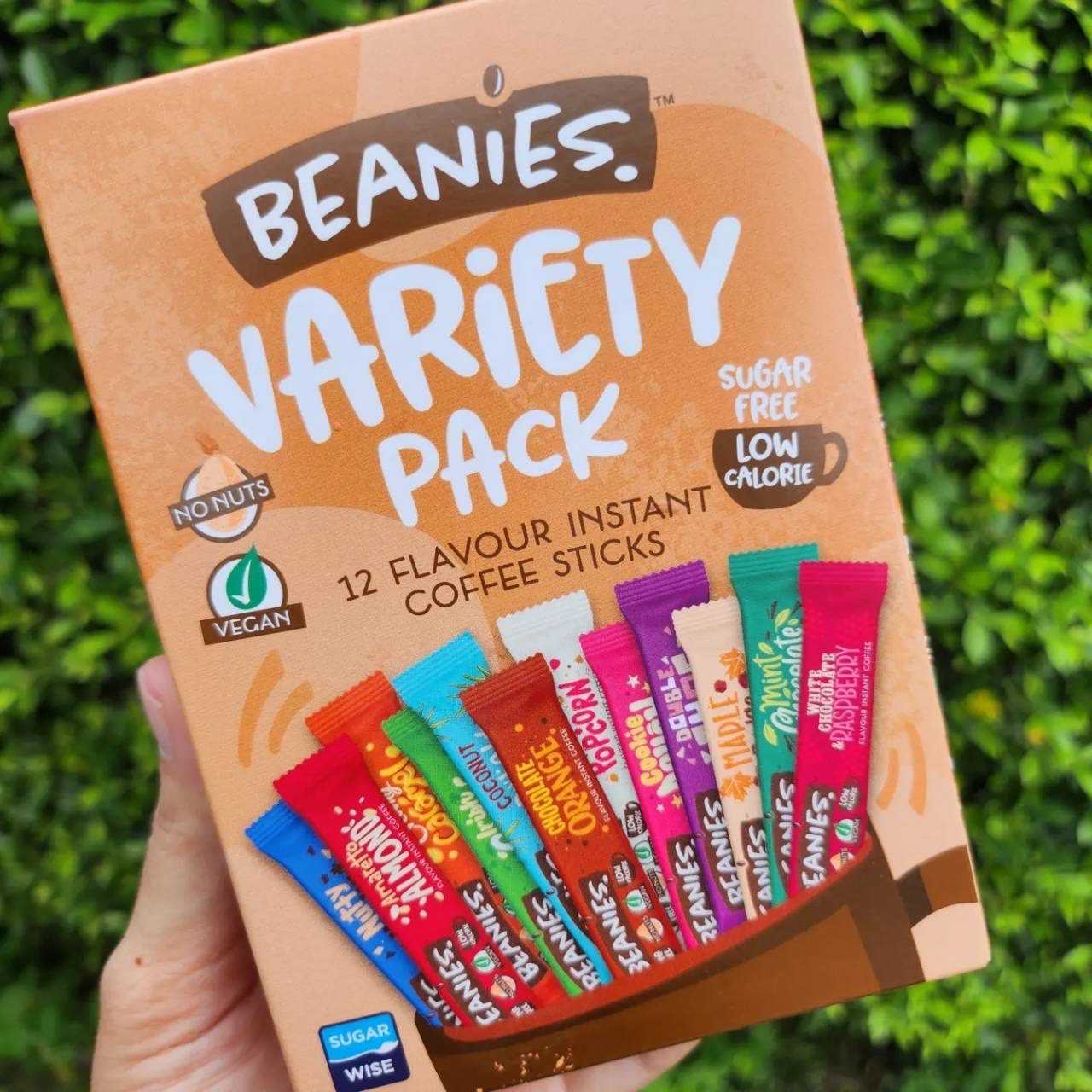 Beanies Variety Pack 1 กล่อง มี 12 รส 12 ซอง น้ำหนัก 24 กรัม กาแฟนำเข้าจากอังกฤษ  BBF12/23