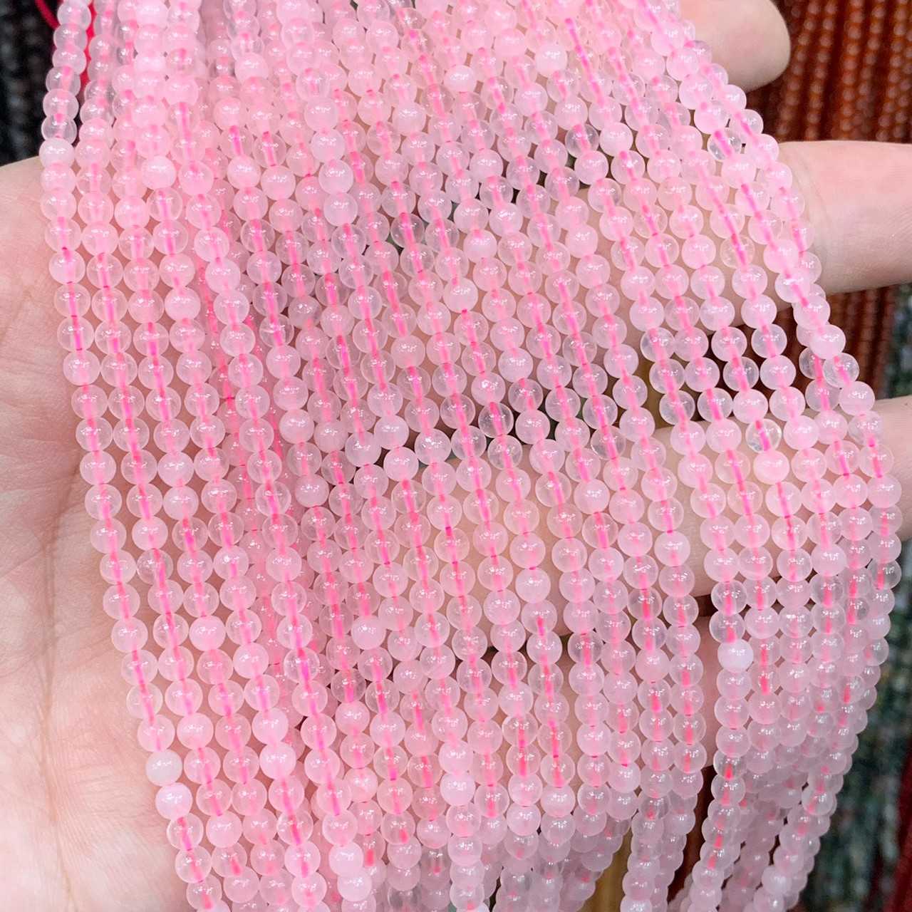 โรสควอตส์ (Rose Quartz) 3 mm ทรงกลม เส้นยาว