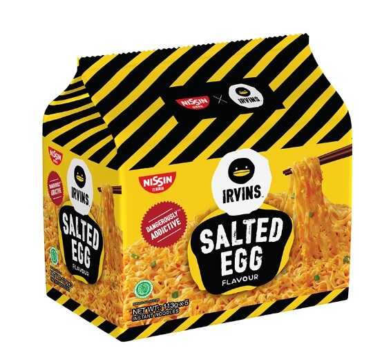 NISSIN IRVINS SALTED EGG INSTANT NOODLE PACKET บะหมี่ไข่เค็ม 1แพ็คมี5ซอง BBF.25/06/25