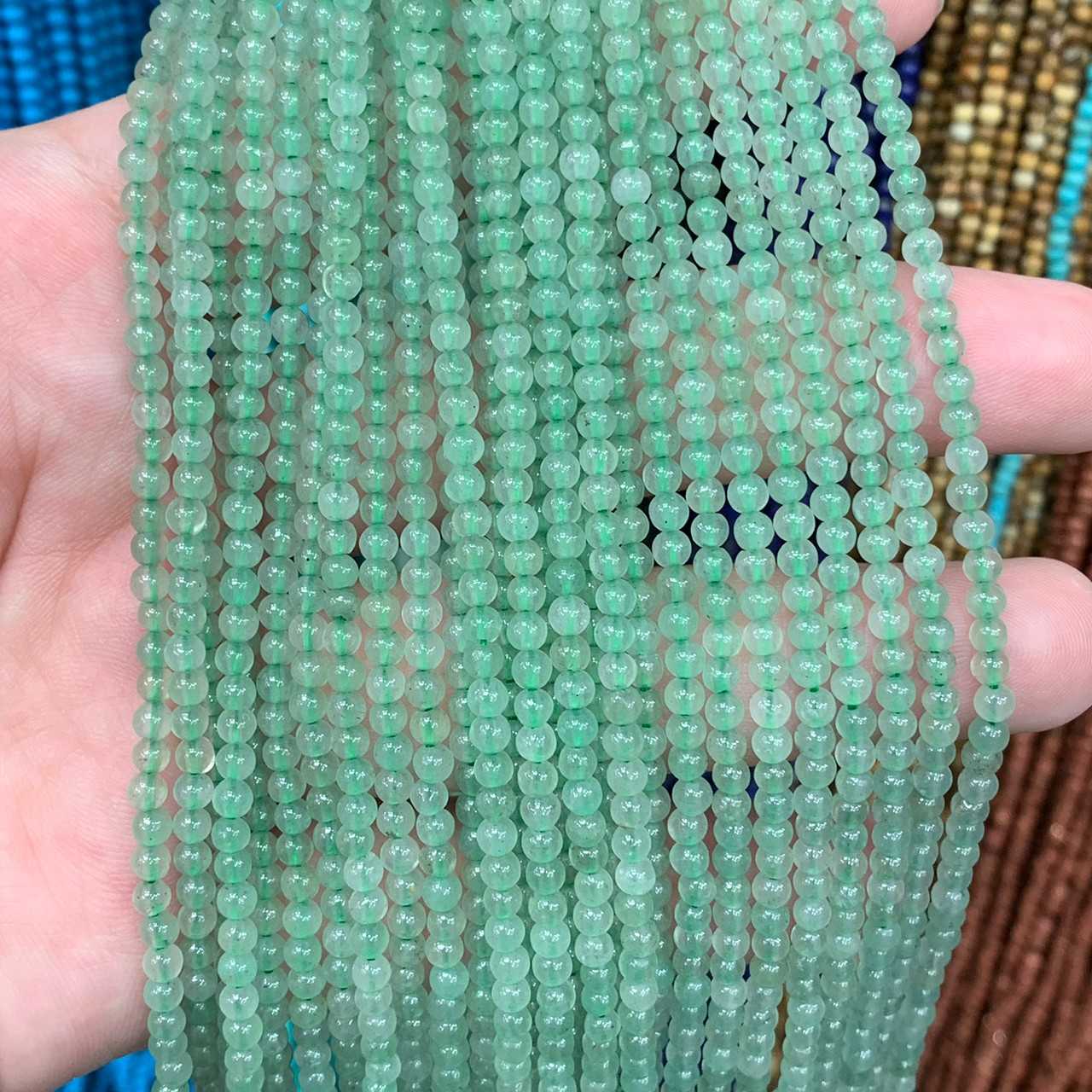 อเวจรีน (Avanturine) 3 mm ทรงกลม เส้นยาว