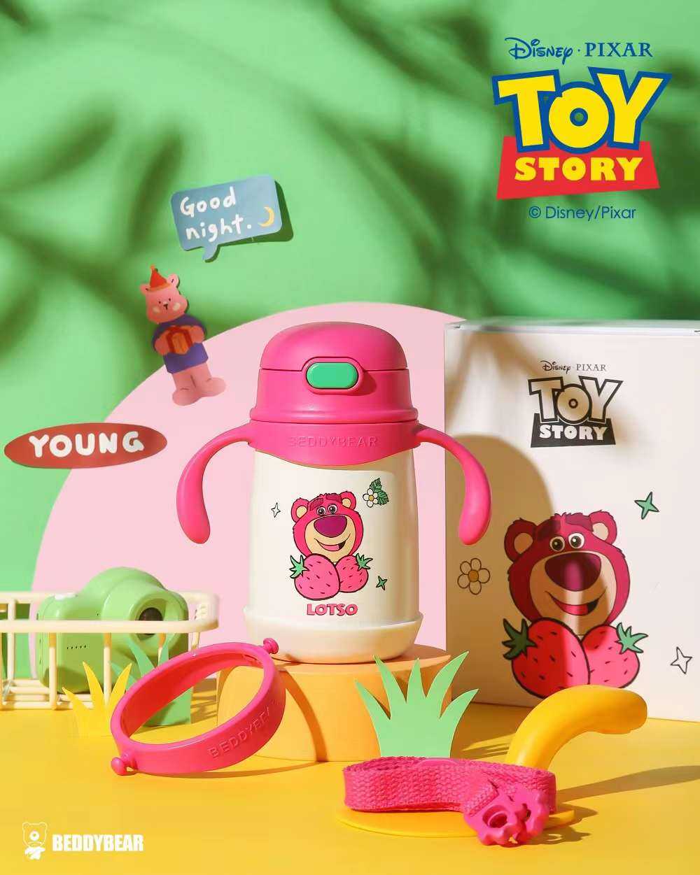BeddyBearXToy Story กระติกน้ำสูญญากาศสแตนเลส ฝาหลอดดูด พร้อมสายสะพาย BB004MTS-008LS