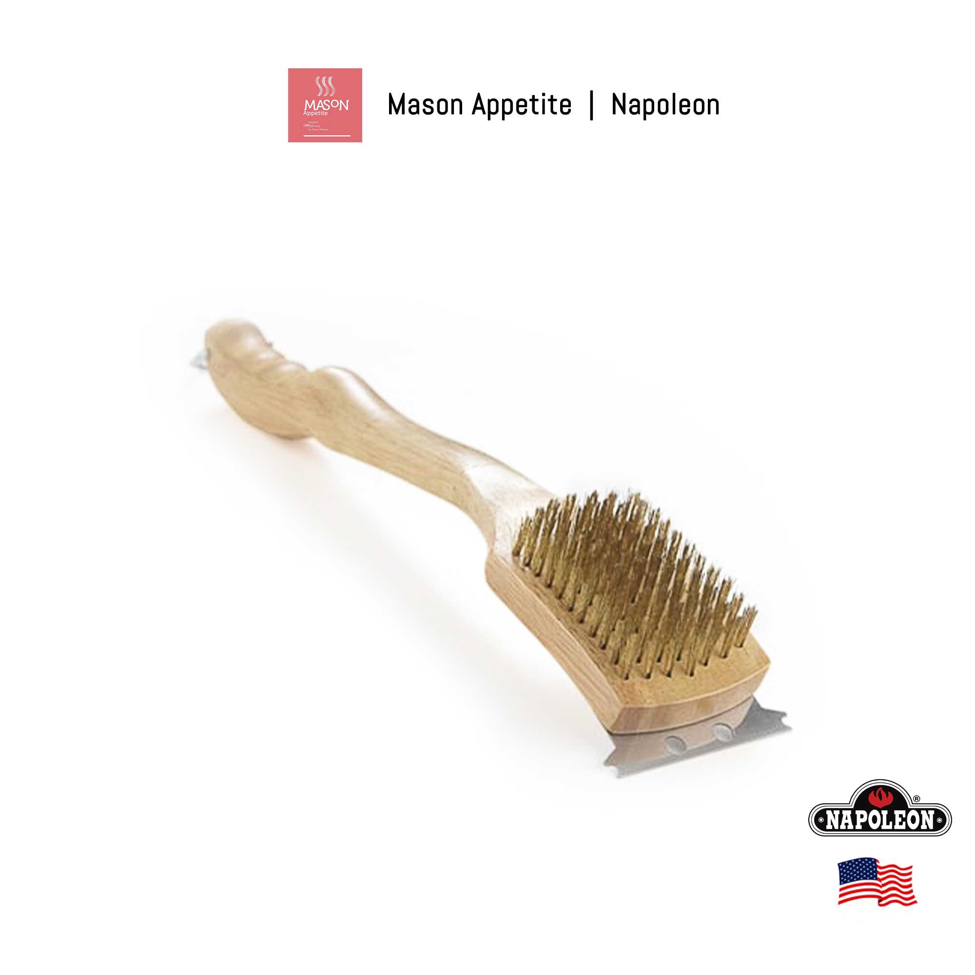 62028 Napoleon Grill Brush Brass Brist 18in แปรงทองเหลือง ที่ขูดเหล็กด้ามไม้ นโปเลียน
