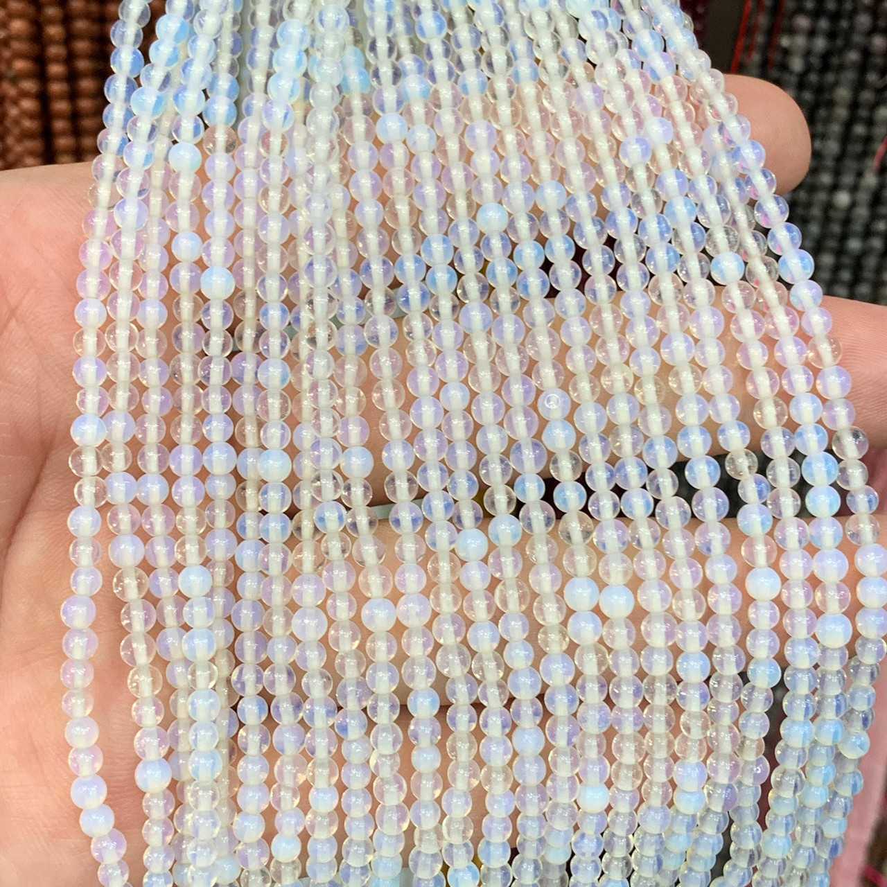 โอปอล (Opal) 3 mm ทรงกลม เส้นยาว
