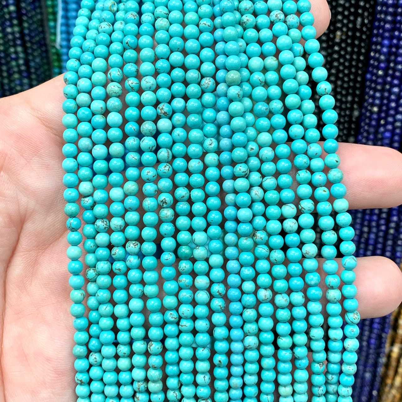 เทอร์คอยส์ อเมริกา (Turquoise USA) 3 mm ทรงกลม เส้นยาว