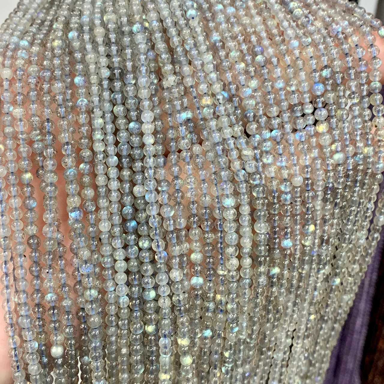 ลาบาโดไลท์ (Labradolite) 3 mm ทรงกลม เส้นยาว