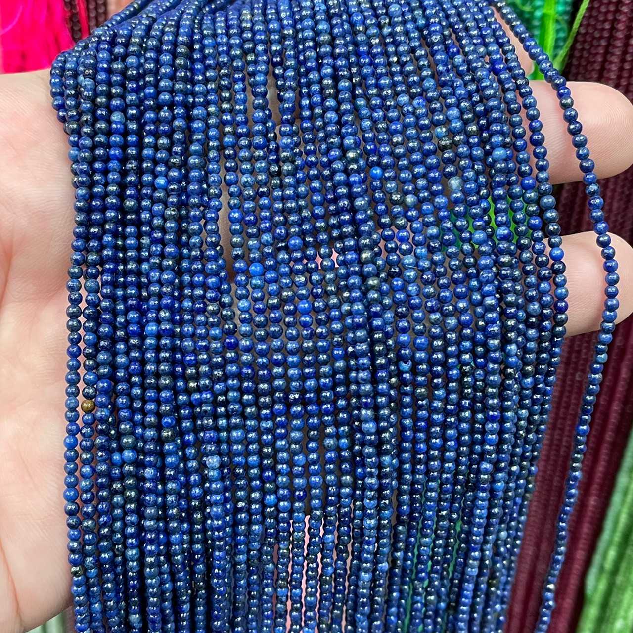 ลาพิสลาซูลี (Lapis lazuli) 3 mm ทรงกลม เส้นยาว
