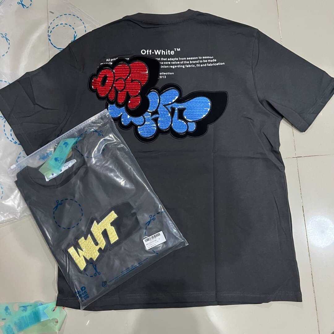 OFF-WHITE WHT PATCH LOGO COTTON T-SHIRT เสื้อยืดคอกลมแขนสั้น แบรนด์ออฟไวท์ ปัก patch