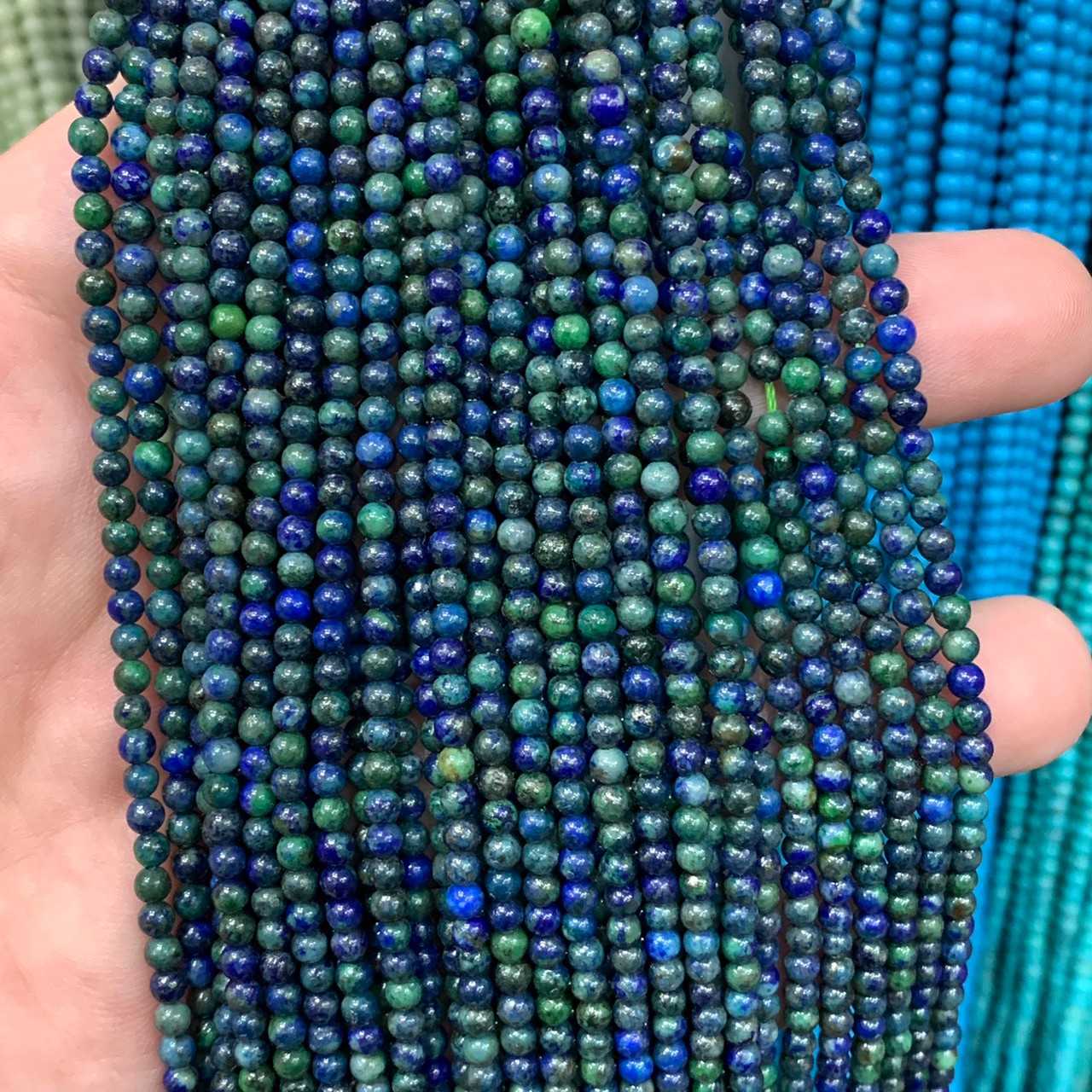 อซูไรต์ มาลาไคท์ (Azurite malachite) 3 mm ทรงกลม เส้นยาว
