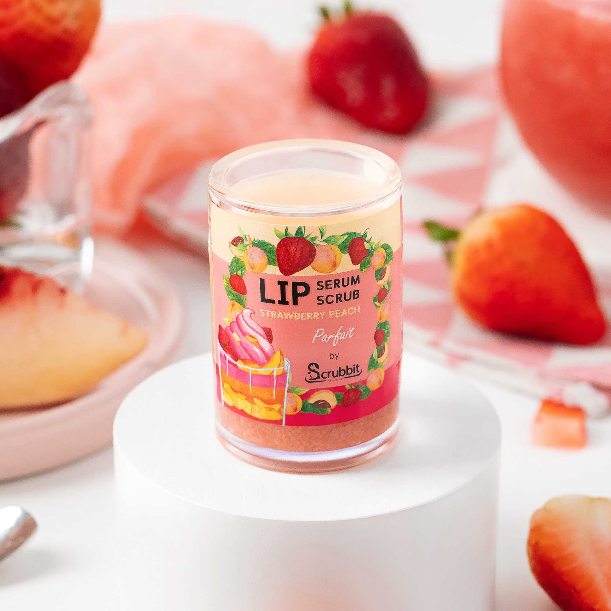 2 in 1 ลิปสครับ และลิปเซรั่ม Yummy Lips : สตรอว์เบอร์รี พีช สครับปากจากผลไม้จริง