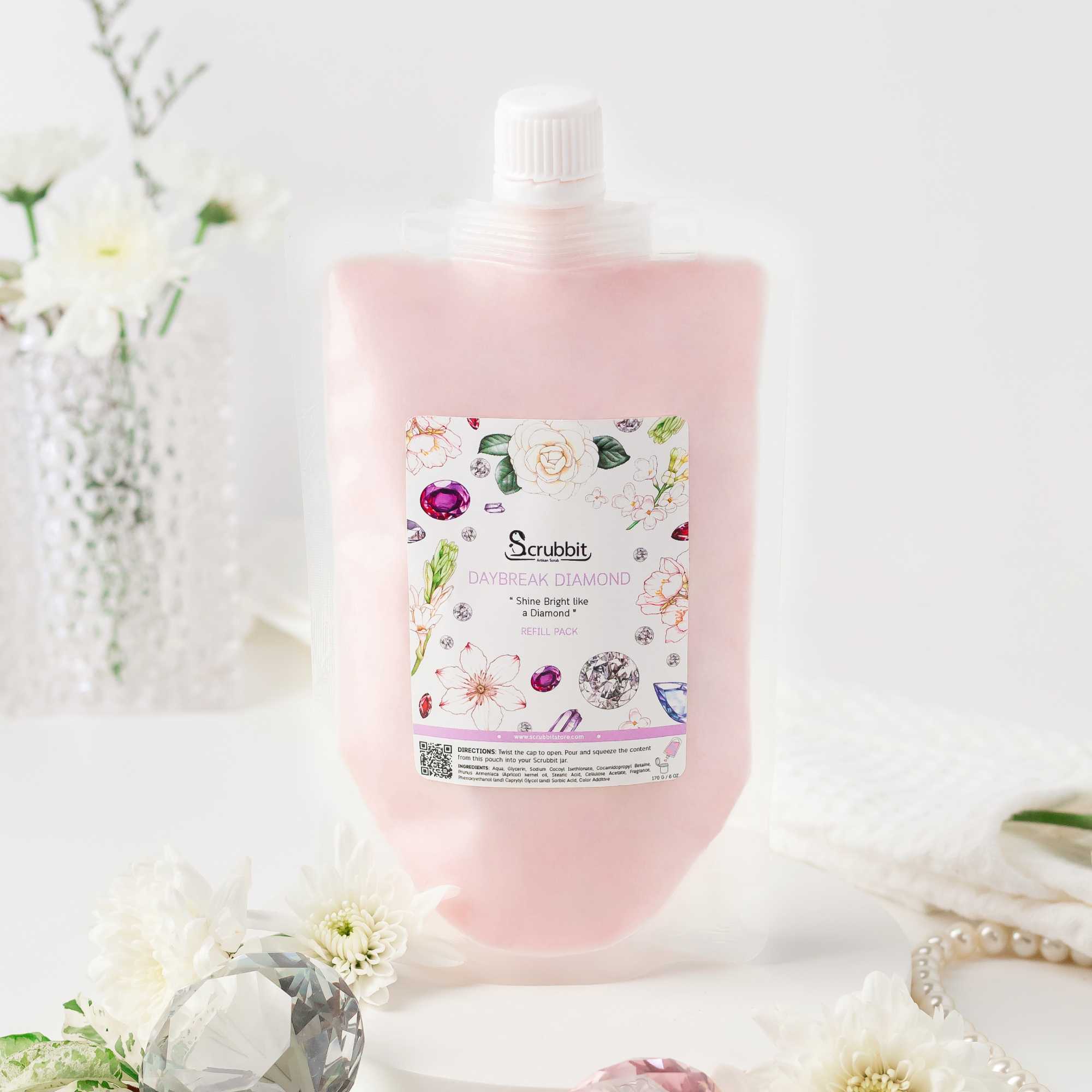 สบู่สครับ วิปนุ่มอาบน้ำ Scrubbit : Daybreak Diamond กลิ่นเพชร หอมหรู รวมดอกไม้สีขาว ขนาดรีฟิล