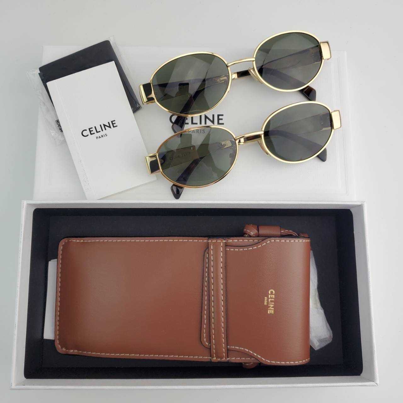 แว่นกันแดด Celine Triomphe Oval Metal Sunglasses GHW (Shiny Gold)