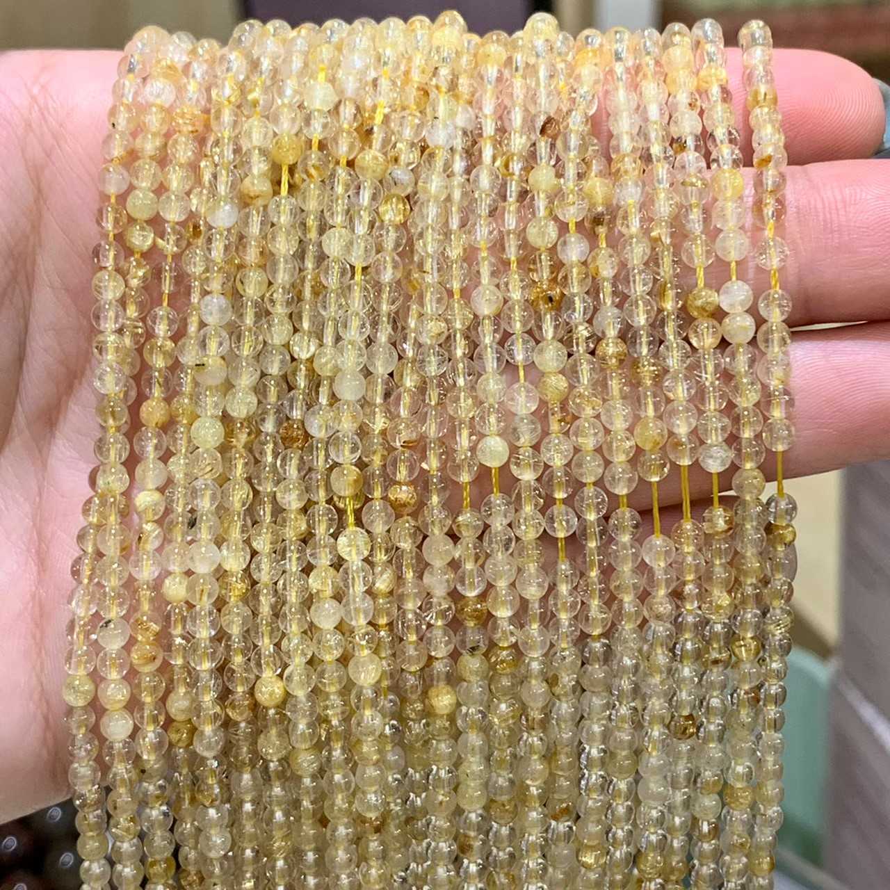 ไหมทอง (Rutilated Quartz) 3 mm ทรงกลม เส้นยาว