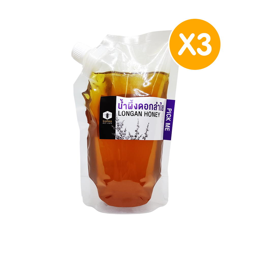 น้ำผึ้งดอกลำไย 800 กรัม ถุงรีฟิล แพ็ค 3 ถุง Longan Honey 800g 3pcs