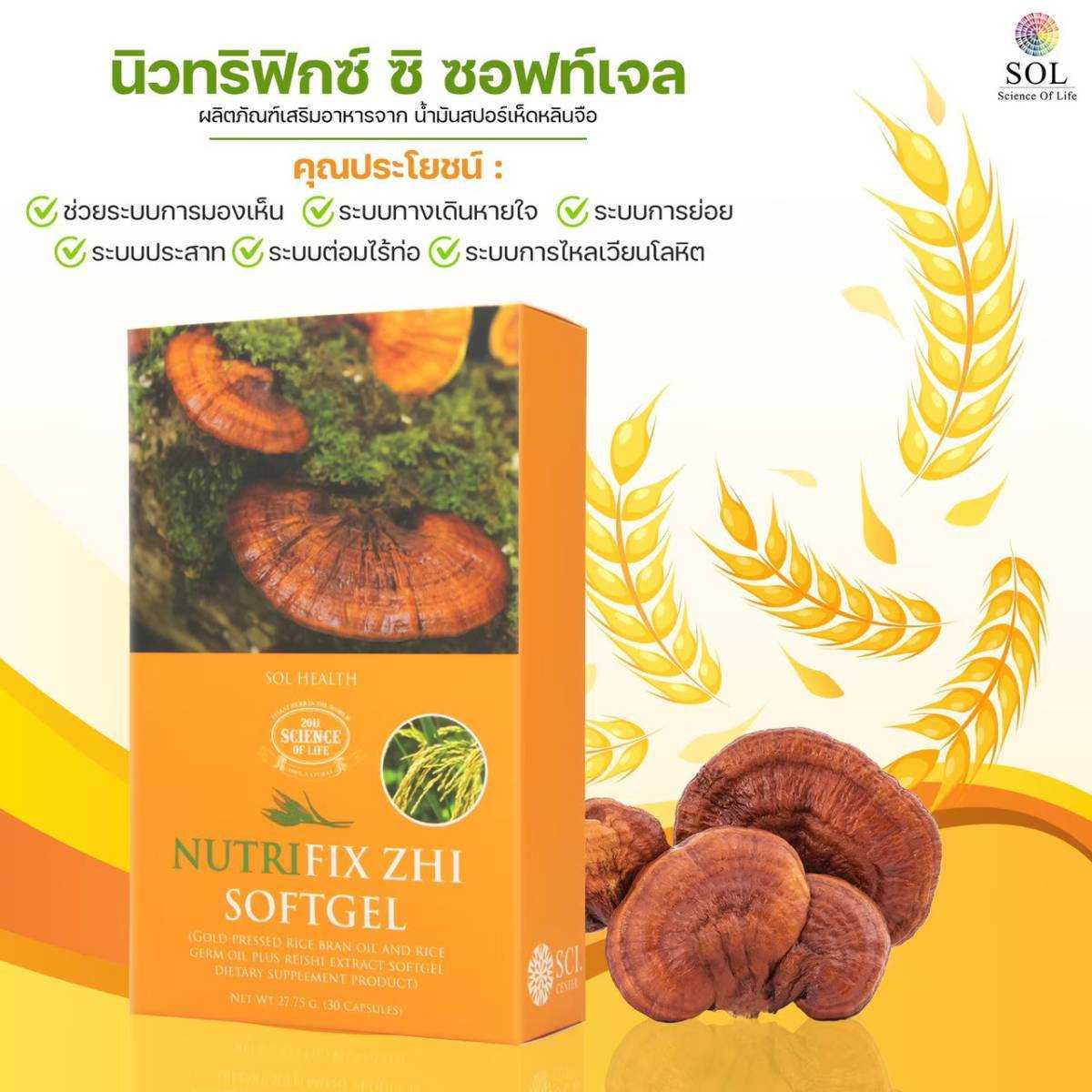 Nutrifix น้ำมันสปอร์เห็ดหลินจือผสมน้ำมันรำข้าว 30 เม็ด
