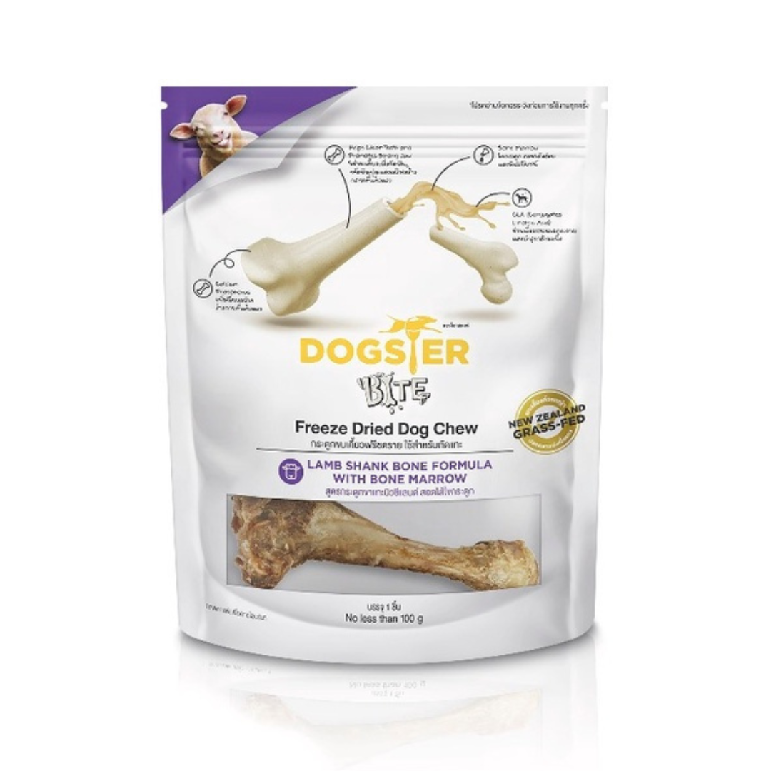 Dogster Bite ขนมฟรีซดาย สำหรับสุนัข สูตรกระดูกขาแกะ 100 g.