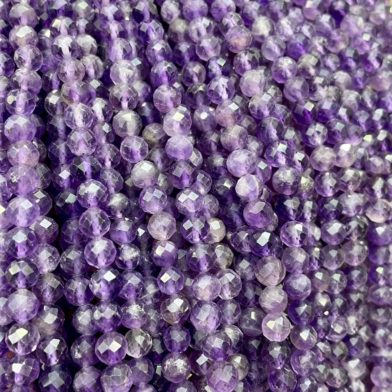 อเมทิตส์ (Amethyst) 6 mm เจียเหลี่ยม เส้นยาว