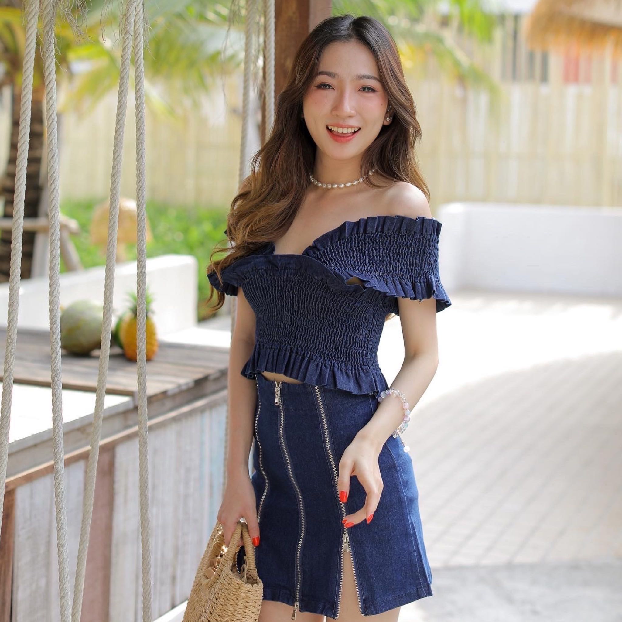Soonya set - เซตยีนส์กระโปรงซิป