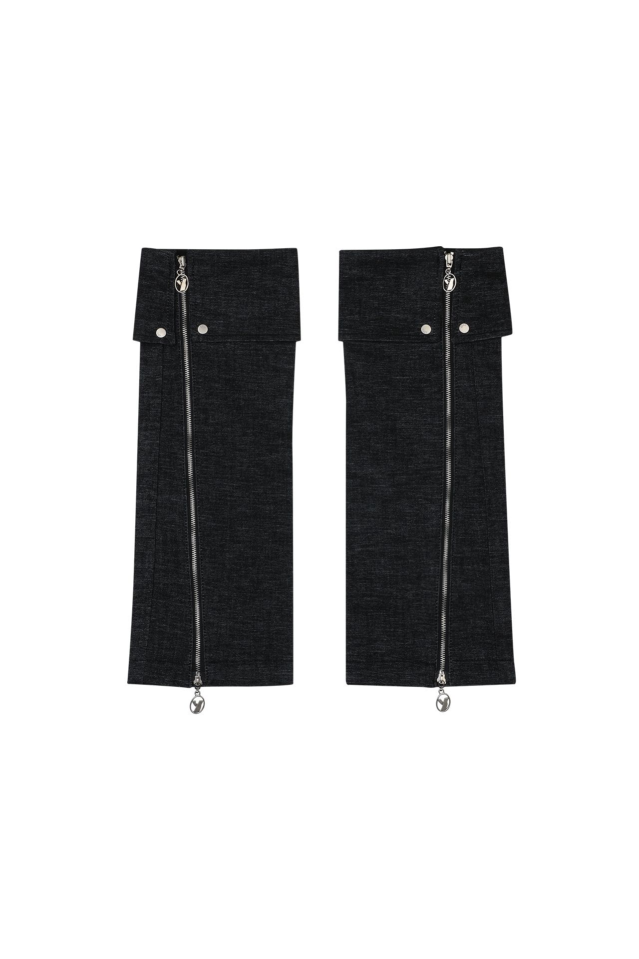 (PRE,รวมส่ง) DENIM TWO WAY ZIPPER LEG WARMER - BLACK /YUSE