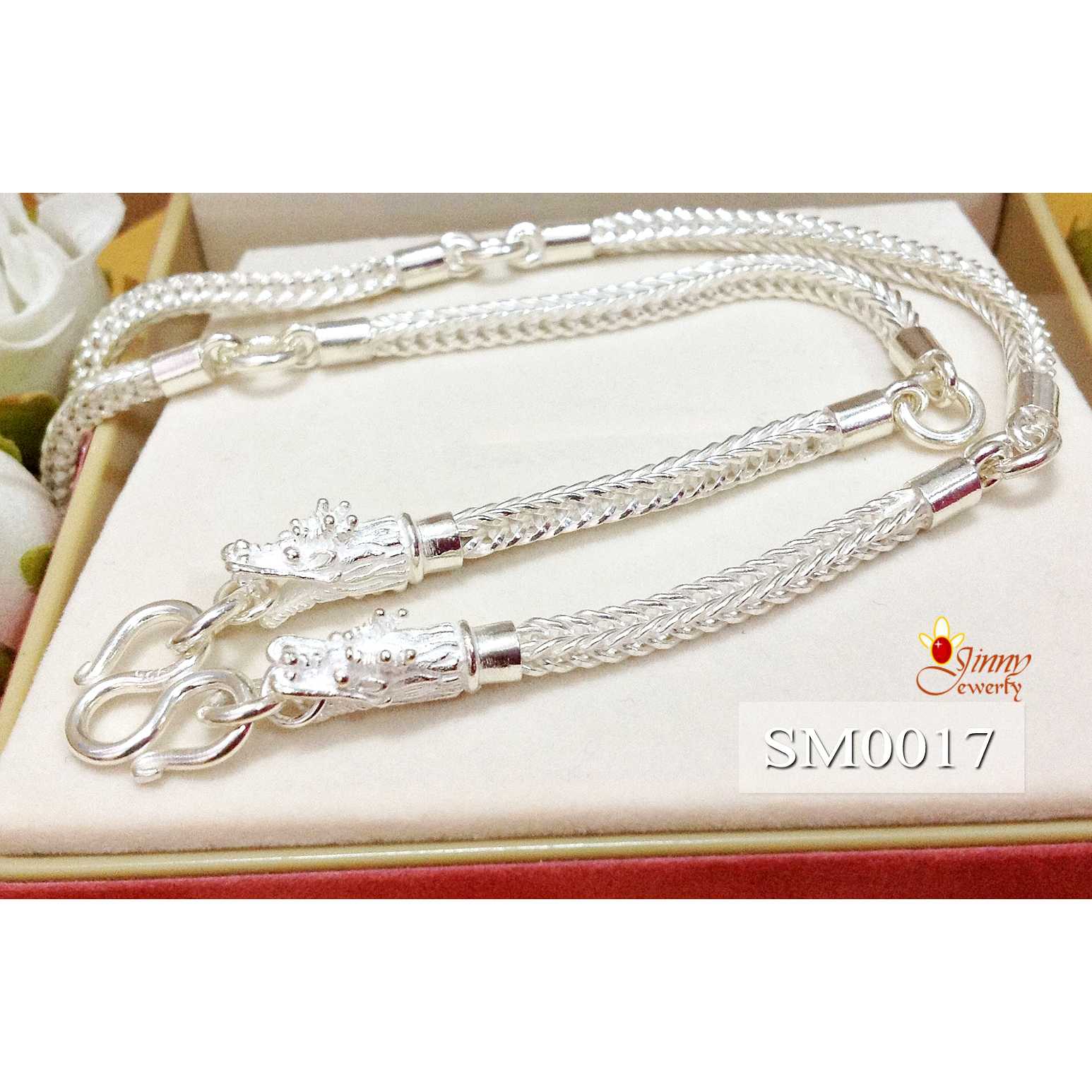 สร้อยคอเงินแท้ 92.5% ลายสี่เสาหัวมังกร ห้อยพระ 5 องค์ ขนาด 2 บาททอง สร้อยงานไทย