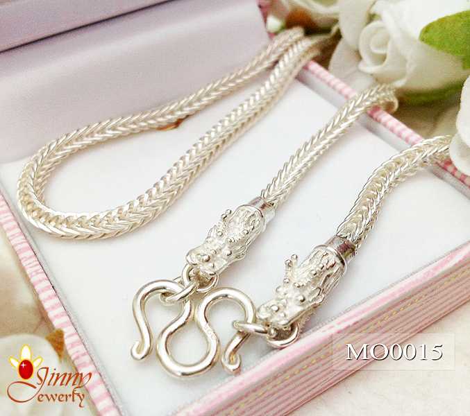 สร้อยคอเงินแท้ 92.5% ห้อยพระ 1 องค์ ลายสี่เสา หัวมังกร ความหนา 3.0 มิล (งานไทย)