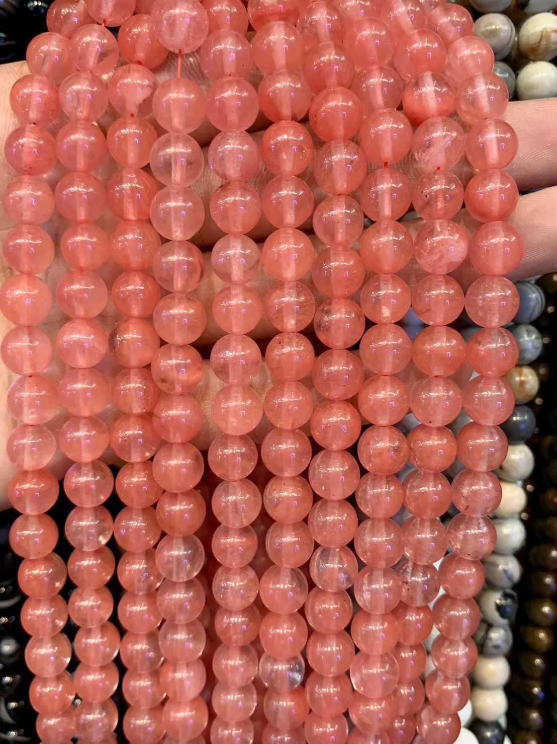 เชอรี่ ควอตซ์ (Cherry Quartz) ทรงกลม เส้นยาว
