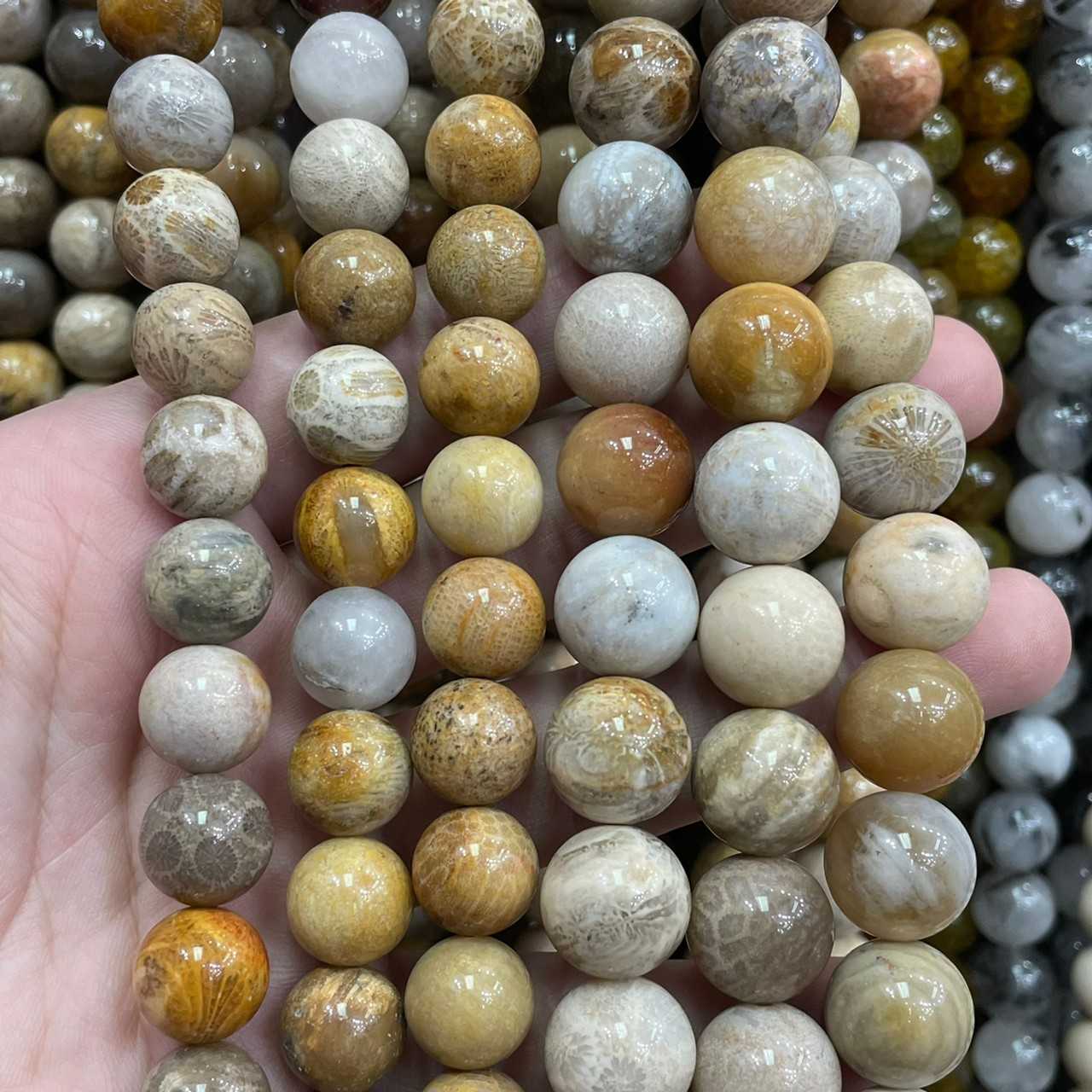 แจสเปอร์ ทะเลทราย (Desert Jasper) ทรงกลม เส้นยาว