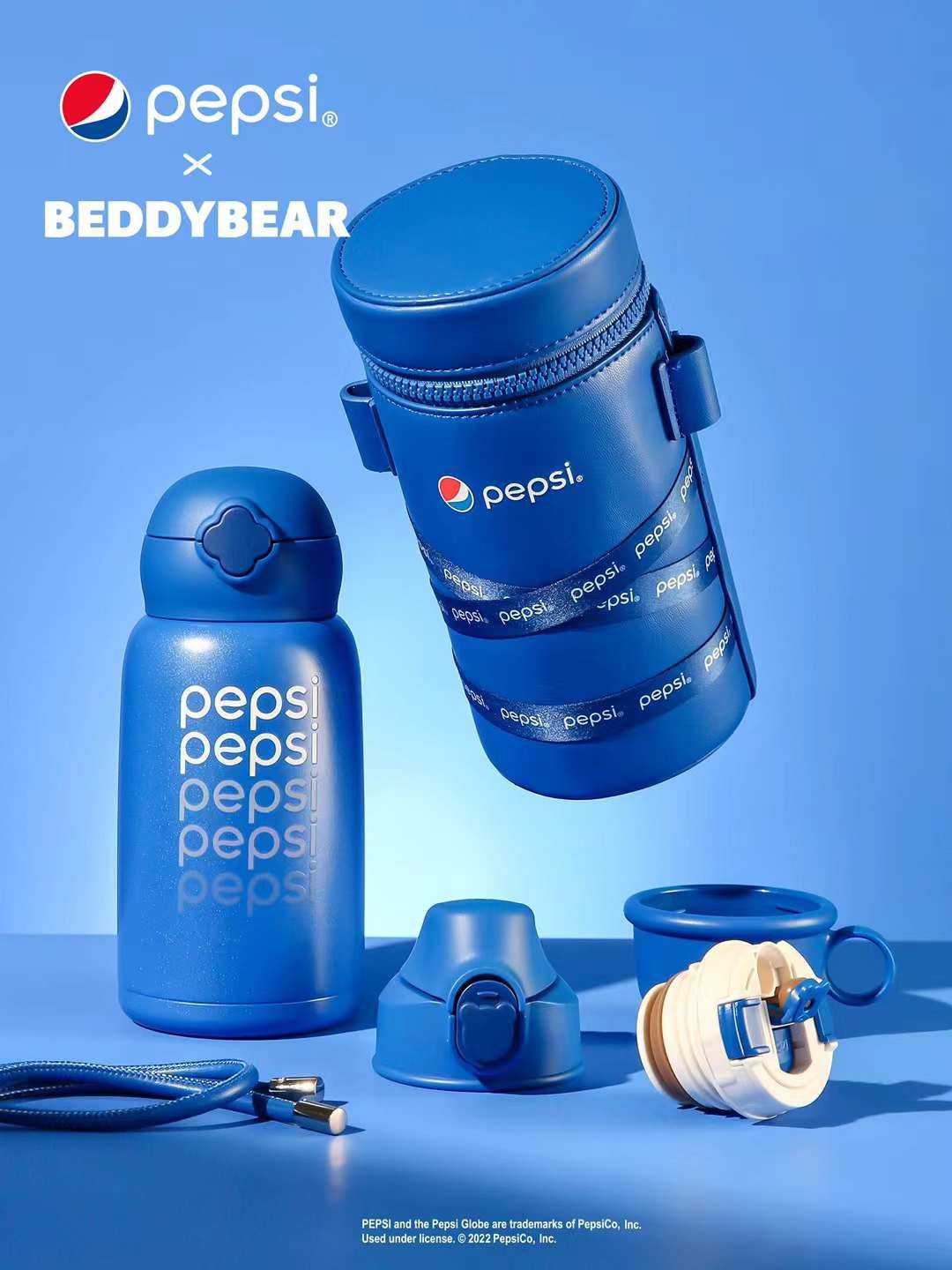 BeddyBearXPepsi กระติกน้ำสูญญากาศ เก็บอุณหภูมิ พร้อมกระเป๋าหนังนิ่มและสายสะพาย BB001LMPS-007
