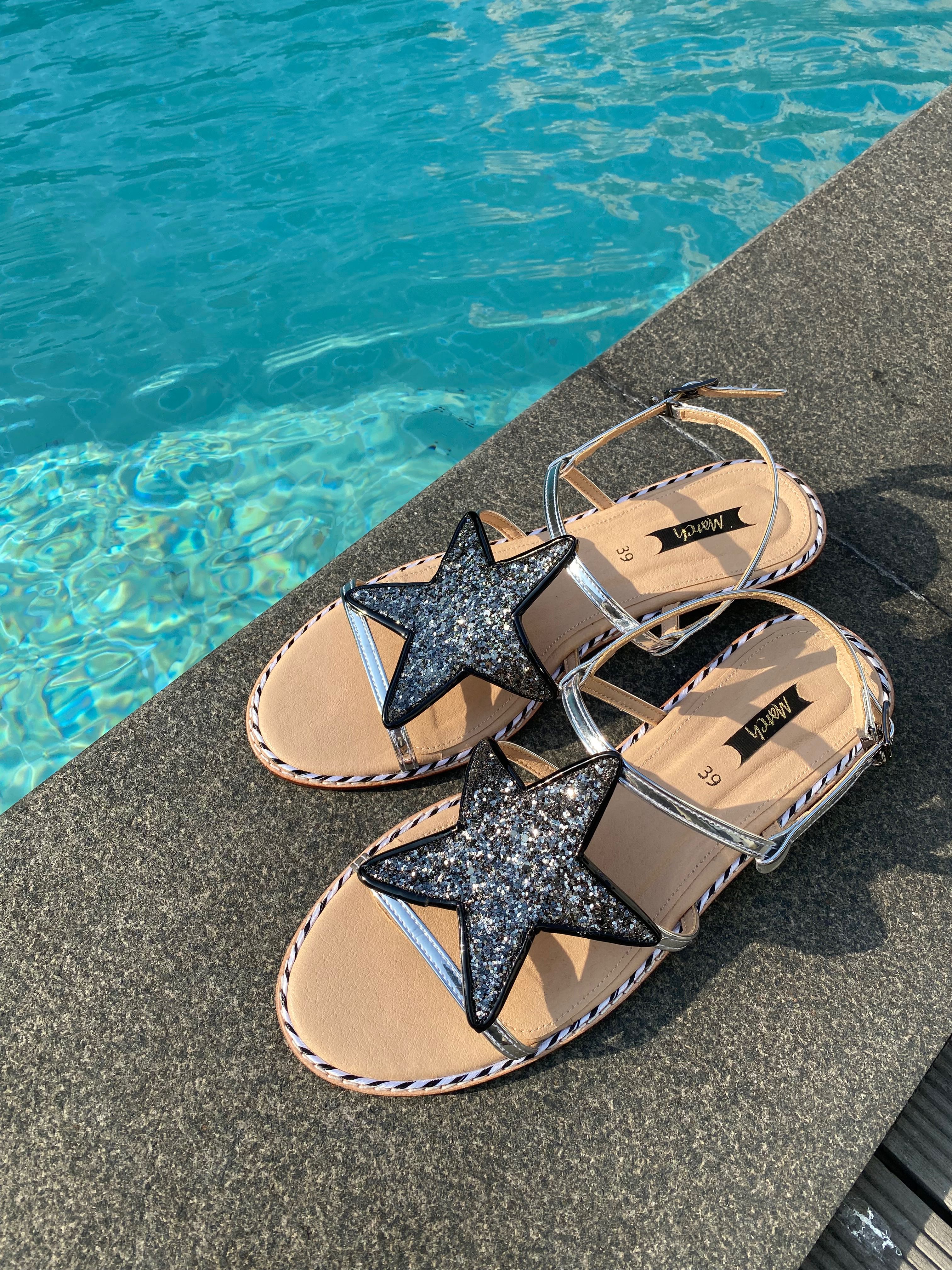 Glittery Star Sandals -  Black