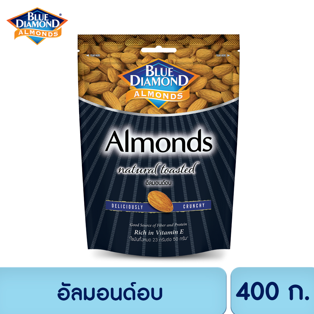 บลูไดมอนด์ อัลมอนด์อบไม่ใส่เกลือ  400 ก. Blue Diamond Natural Toasted Almonds 400 g.