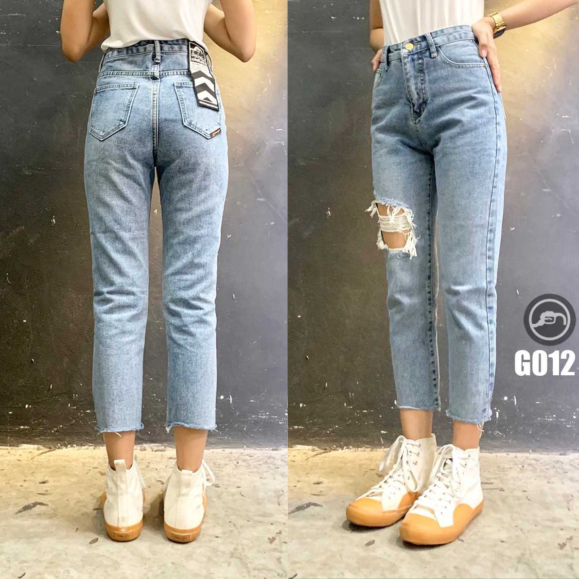 G012 (G) กางเกงยีนส์ผู้หญิง 8 ส่วน​ เอวสูง มาใหม่ (Gasoline & Garage) ปั๊มน้ำมันแก๊สโซลีน
