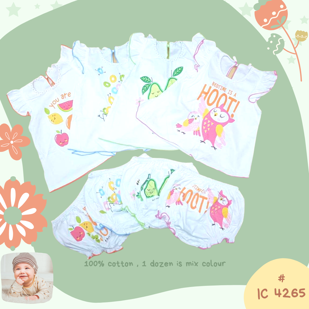 IC 4265 100% Cotton Girl Set, ชุดเด็กแขนระบาย ผ้าฝ้าย  100%