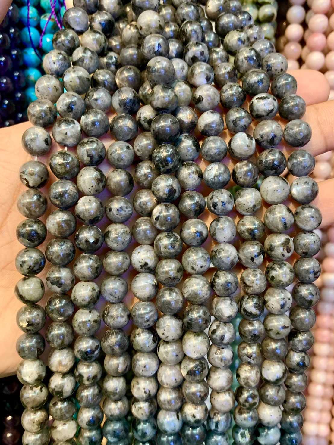 แบล็ค ลาบาโดไลท์ (Black Labradorite) ทรงกลม เส้นยาว