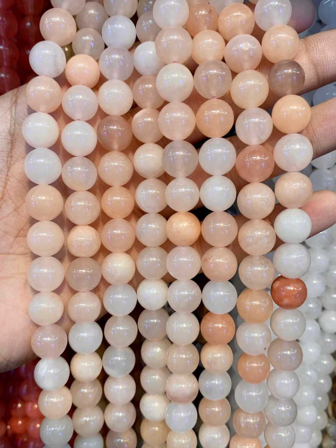 พิ้งค์ อเวจรีน (Pink Aventurine) ทรงกลม เส้นยาว