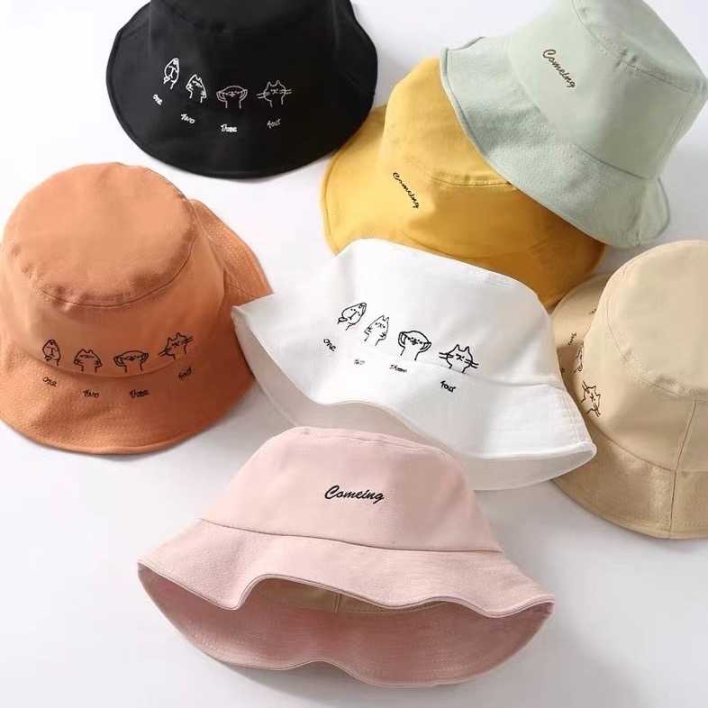 [พร้อมส่ง]หมวกลายน้องแมวสีพาสเทลน่ารักมาก ไปเที่ยว/ถ่ายรูป ถูกใจแน่นอน unisex - couple | QH008