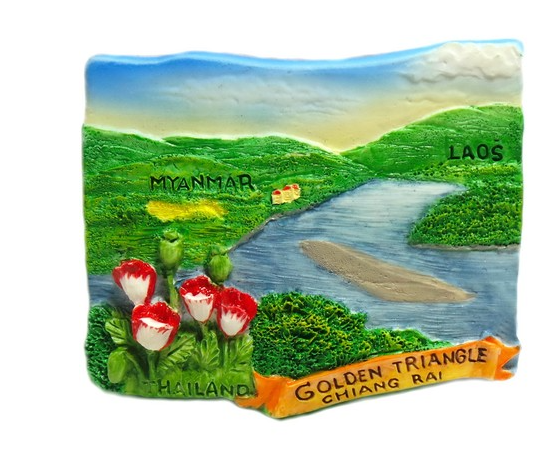 แม่เหล็กติดตู้เย็น สามเหลี่ยมทองคำ,Golden Triangle Thailand Souvenir Resin 3D Fridge Magnet