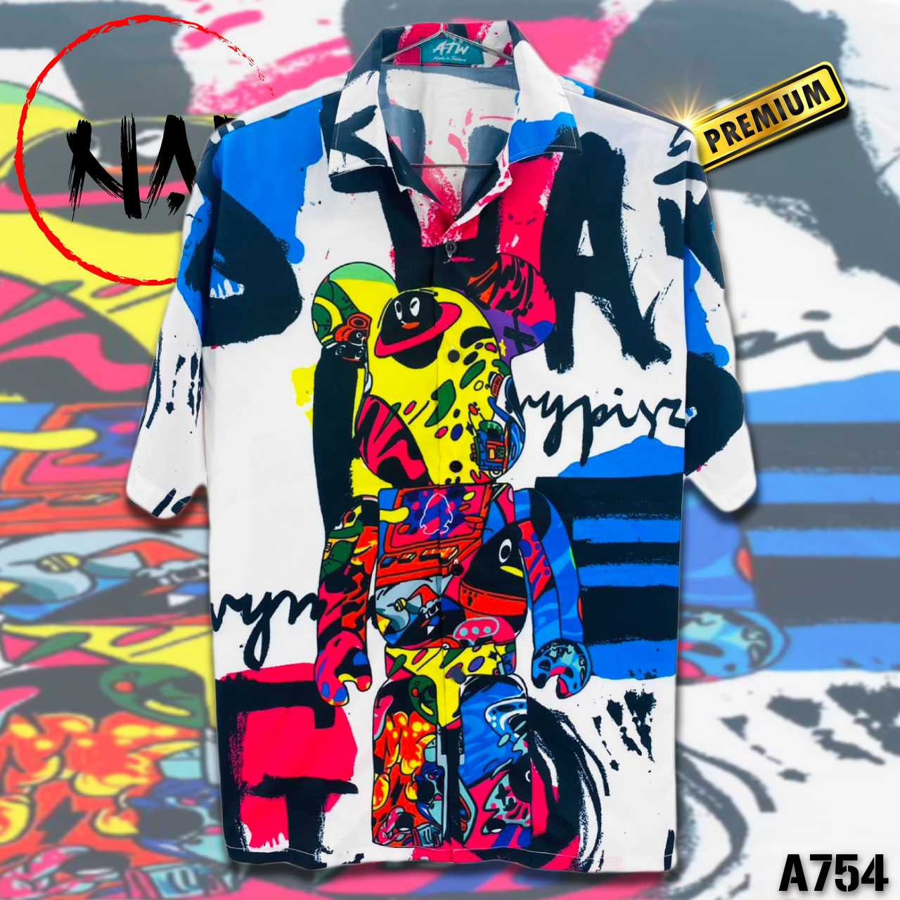 เสื้อฮาวาย หมีหัวเหลือง A754