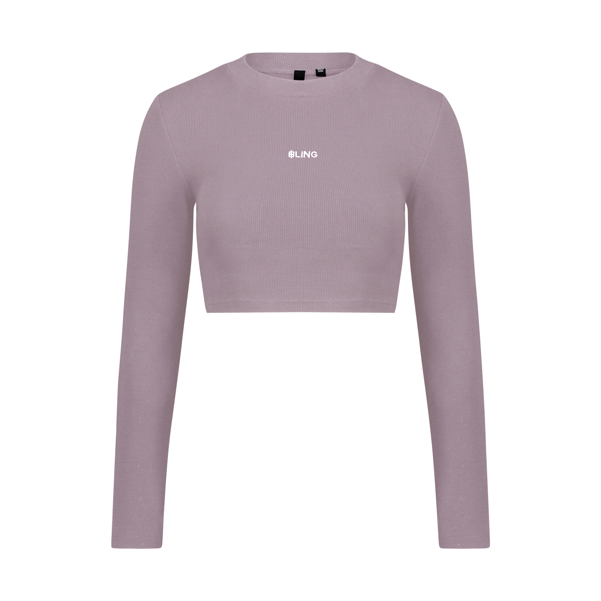 X WOONSEN KNIT LONG SLEEVE MOCK NECK CROP TOP  (Purple)