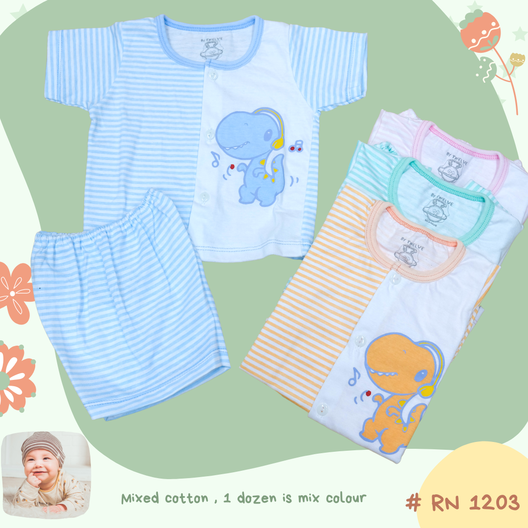RN 1202,  100% Cotton  Shirt w/Button and Shorts ชุดแขนสั้นกระดุมหน้า
