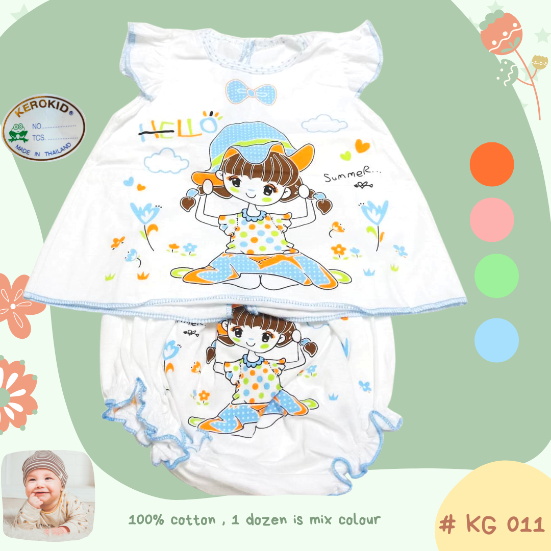KG 011 ,  100% Cotton Dress  and Pants ชุดกระโปรงเด็กมีแขนระบาย