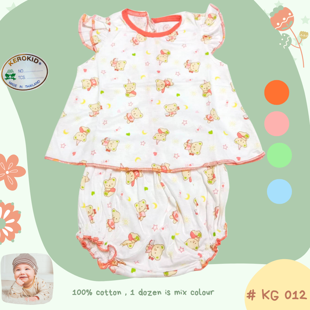 KG 012 ,  100% Cotton Dress  and Pants ชุดกระโปรงเด็กมีแขนระบาย