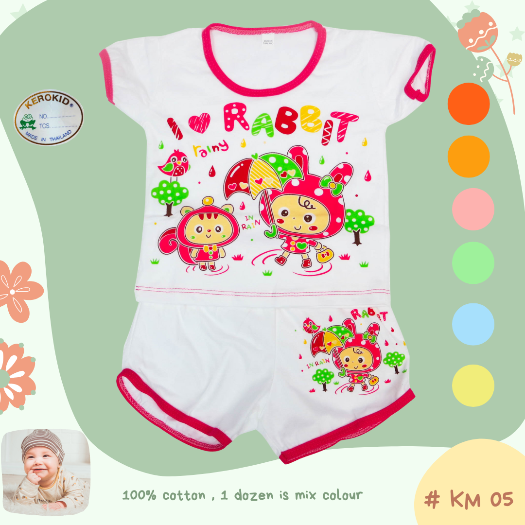 KM 05, 100% Cotton T-Shirt with Shorts ชุดคอกลม