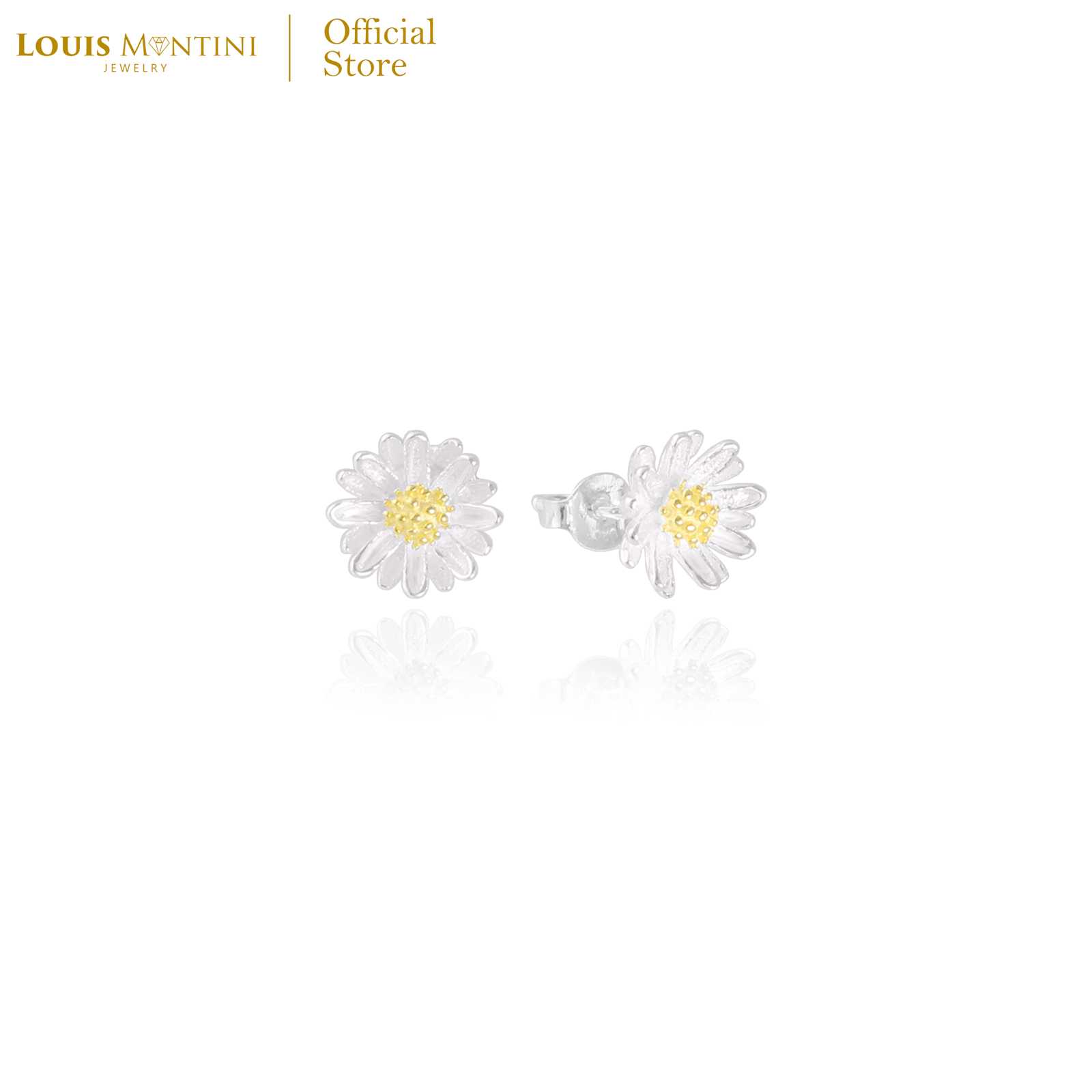 Louis Montini (Jewelry) Sterling Silver 925 Earrings ต่างหูเงินแท้ 92.5% รูปดอกเดซี่ LJER25