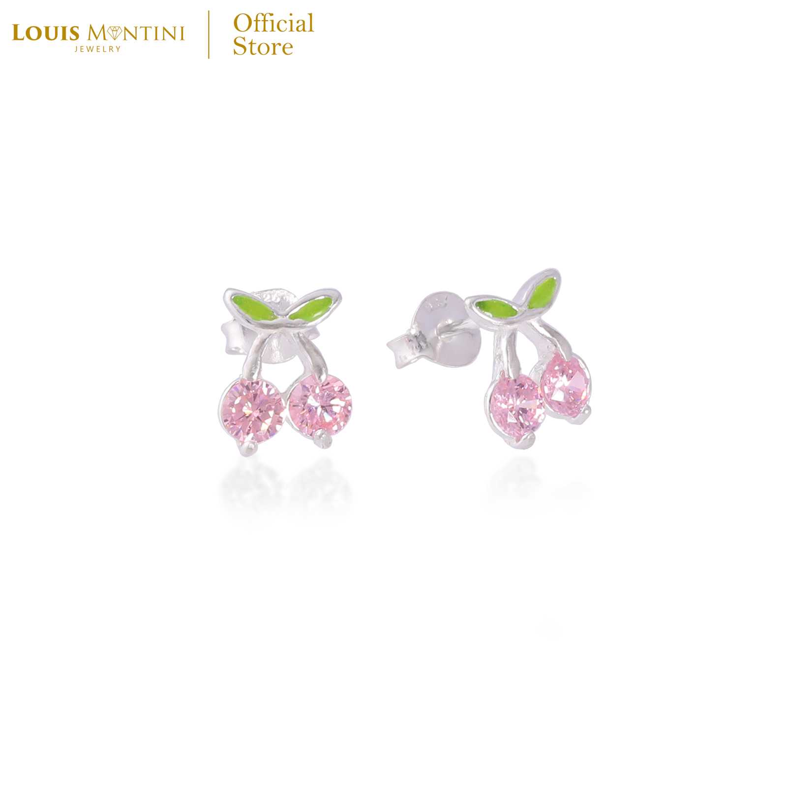Louis Montini (Jewelry) Sterling Silver 925 Earrings ต่างหูเงินแท้ 92.5% รูปเชอร์รี LJER35