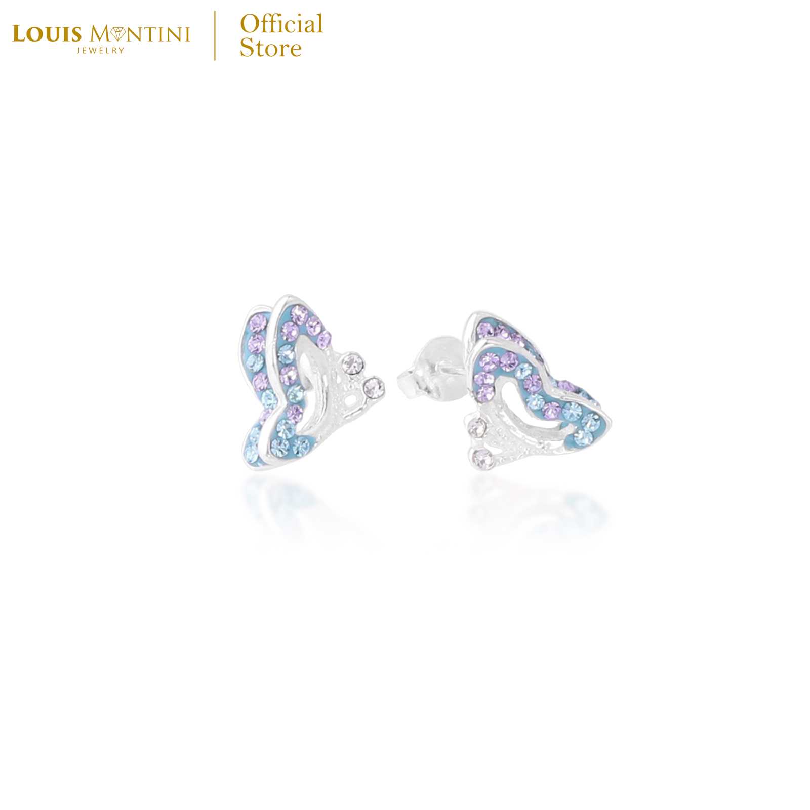 Louis Montini (Jewelry) Sterling Silver 925 Earrings ต่างหูเงินแท้ 92.5% รูปผีเสื้อ LJER42