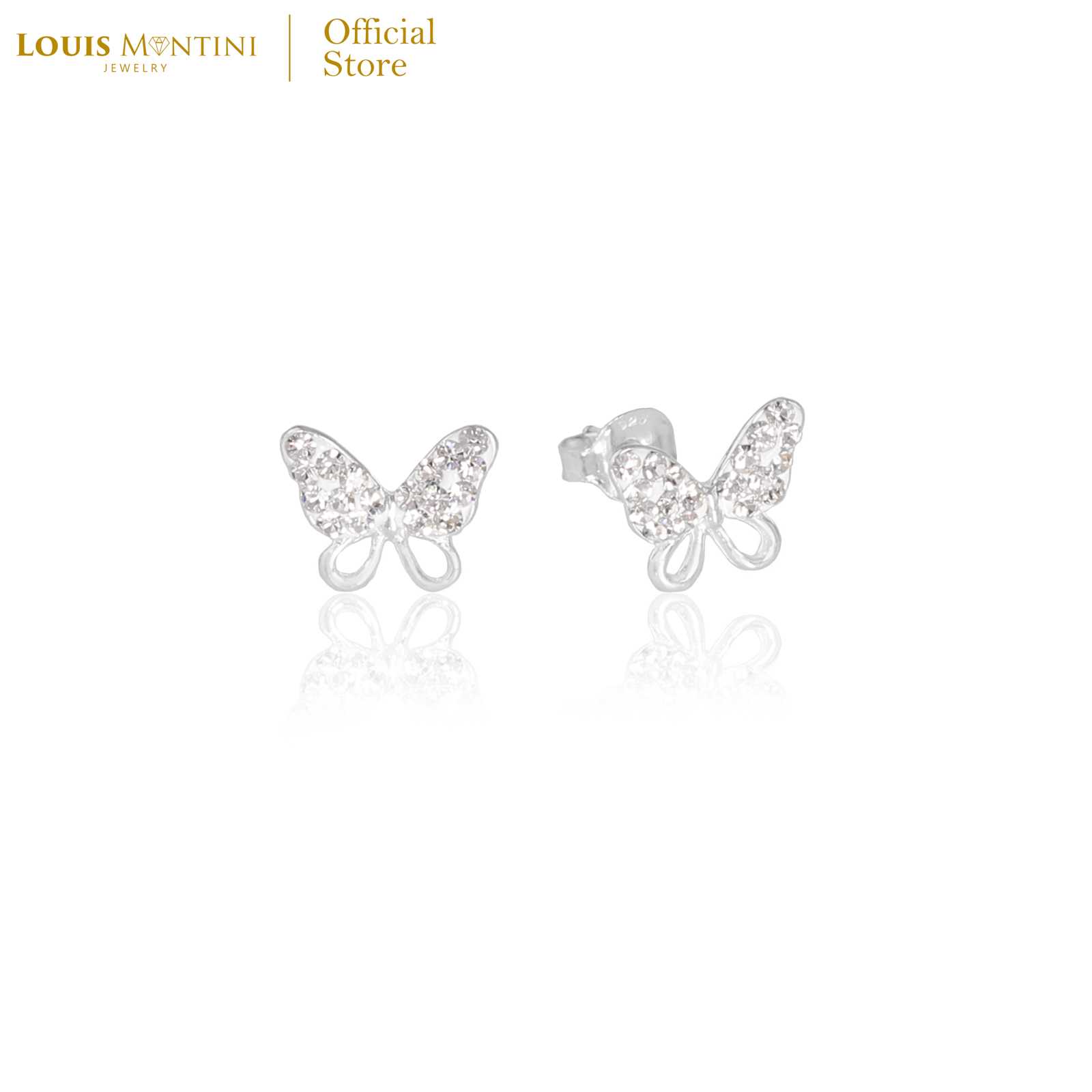 Louis Montini (Jewelry) Sterling Silver 925 Earrings ต่างหูเงินแท้ 92.5% รูปผีเสื้อ LJER51