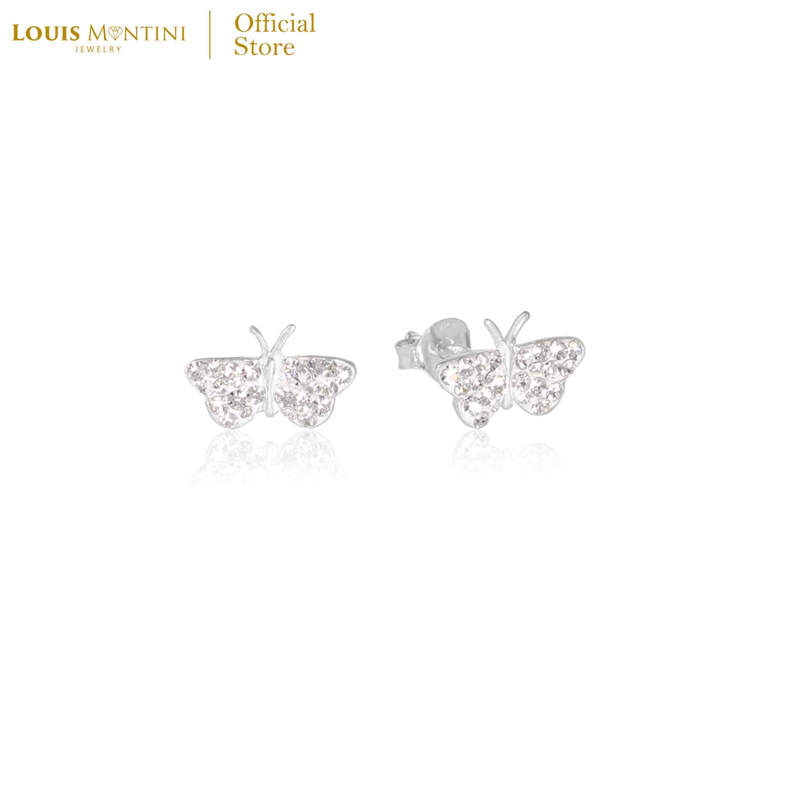 Louis Montini (Jewelry) Sterling Silver 925 Earrings ต่างหูเงินแท้ 92.5% รูปผีเสื้อ LJER57
