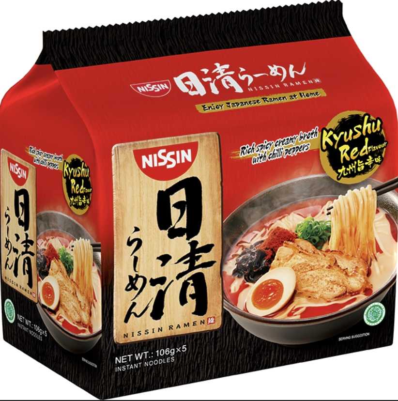 NISSIN Japanese Ramen Instant Noodles 1 แพ็คมี 5 ซอง รส Kyushu Red BBF.22/02/25