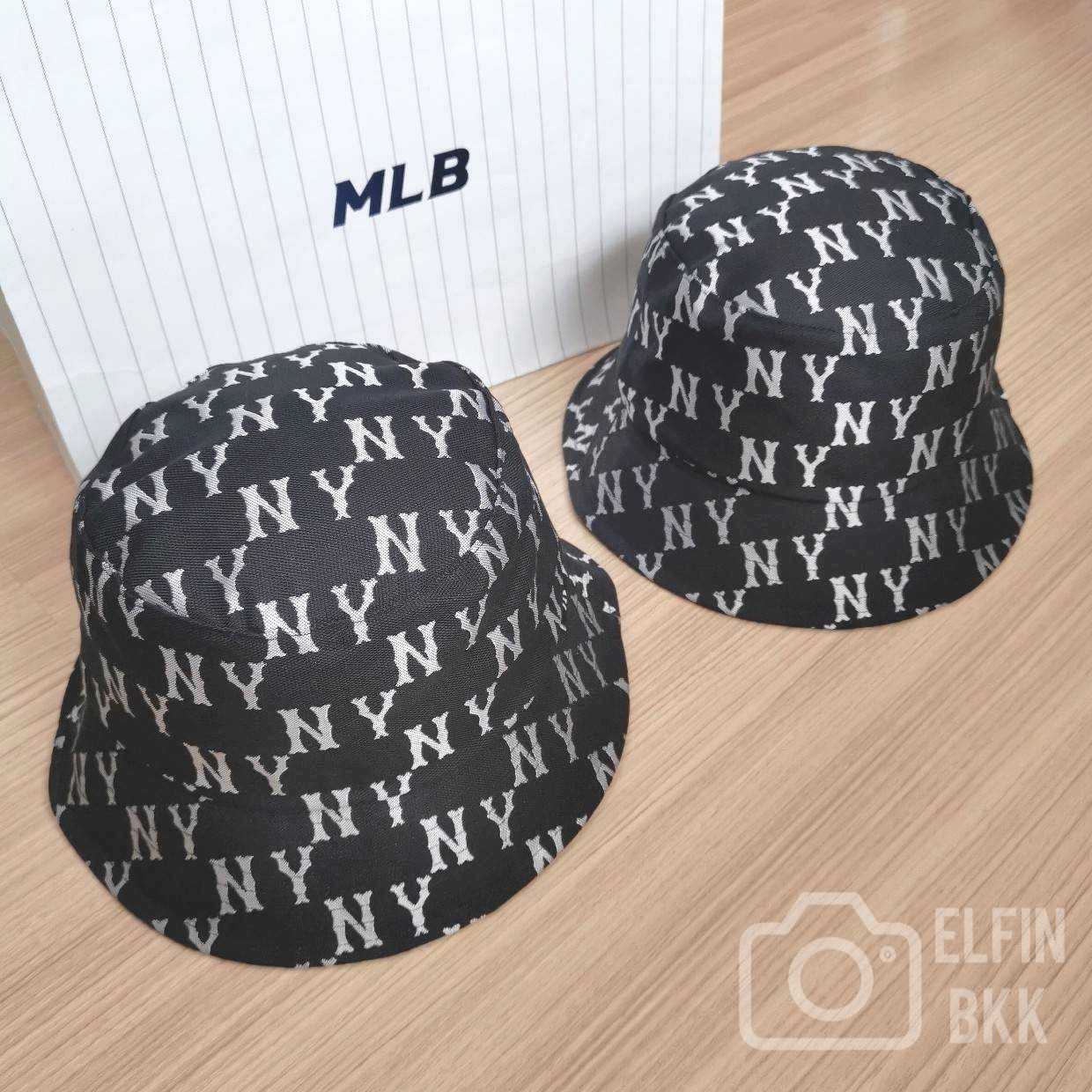Sale🔥🔥 MLB Big classic monogram bucket hat  หมวกปีกกว้าง ลายโมโนแกรม NY/B สีขาว สีดำ สีเบจ