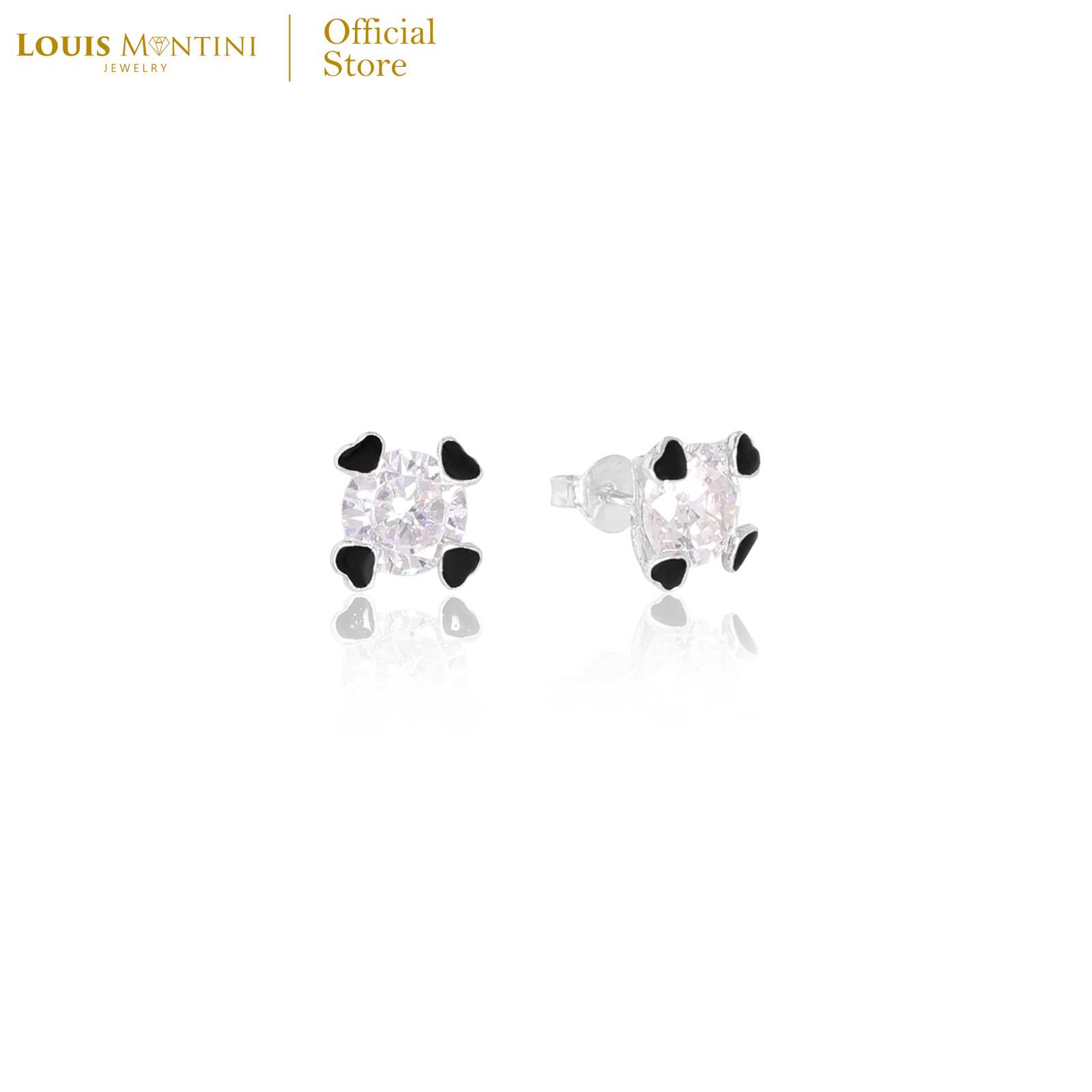 Louis Montini (Jewelry) Sterling Silver 925 Earrings ต่างหูเงินแท้ 92.5%  รูปเพชรกับหัวใจ LJER64